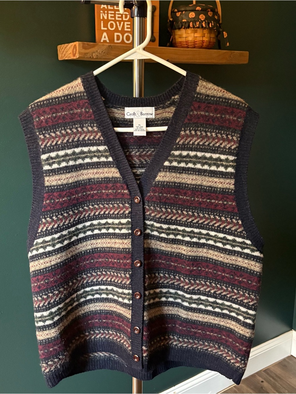VTG Croft & Barrow Wool Fair Isle Button Up Sweater Vest Women’s Size XL